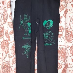 Black Graphic Joggers with Green Anime Design